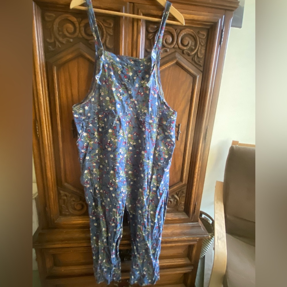 Blue Floral Linen Overalls